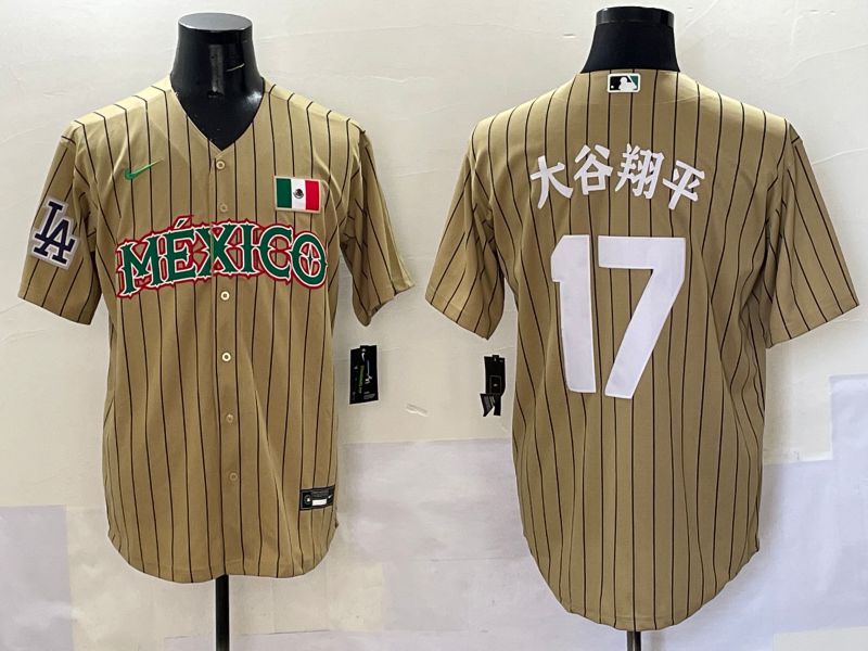 Men Los Angeles Dodgers 17 Ohtani Brown Stripe Mexico Joint Name 2025 Nike MLB Jersey style 34